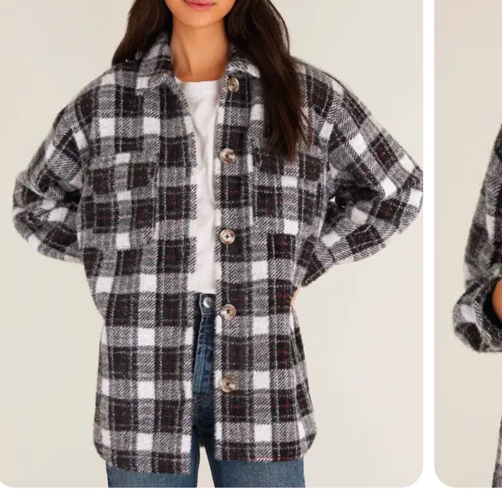 Z Supply Women's Black and White Plaid Flannel Tucker Jacket